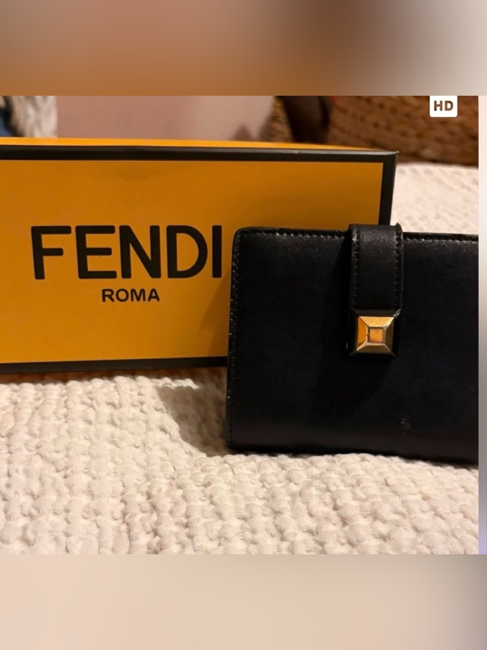 FENDI Black Leather Pyramid Stud Compact Wallet w/Box (Snap needs repair)